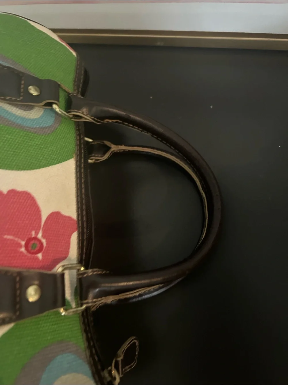 Vintage Y2K Victoria’s Secret Floral Canvas Satchel Handbag Striped Bowling bag
